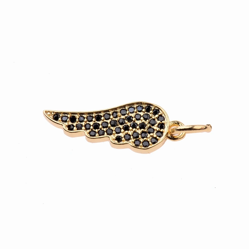 Кулон ангельские крылья с фианитами черный/розовое золото/серебро|pendant charms|charm