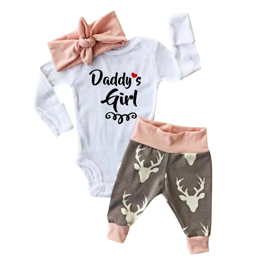 

3PCS Toddler Kid Girl Clothes 1 2 Years Fashion Letter Print Romper+Pants+Headband Girls Outfits Kids Clothing For Girls