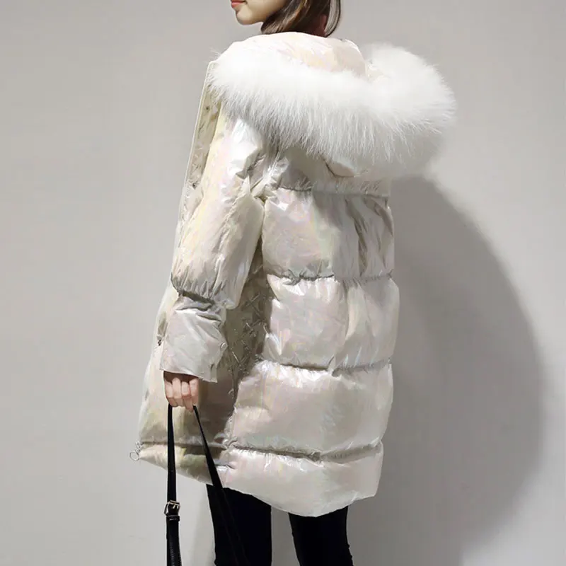 Модная парка, зимний пуховик с капюшоном и меховым воротником, глянцевая плотная теплая куртка, верхняя одежда с длинным рукавом на хлопковой подкладке, повседневное пальто 892