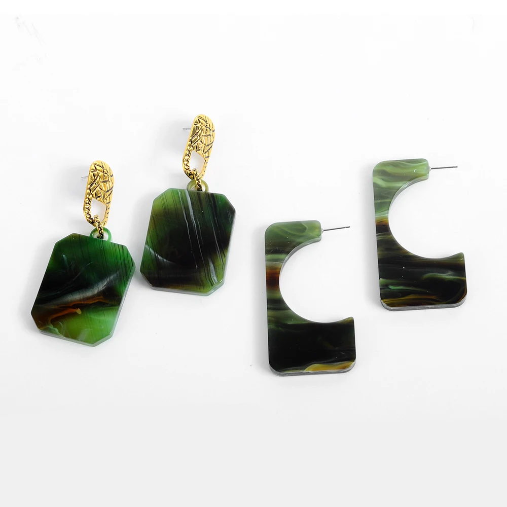 

Vintage Green Geometric Acetate Acrylic Dangle earring For Women Korean Style Resin Statement Big earring Fashion Jewelry 2019