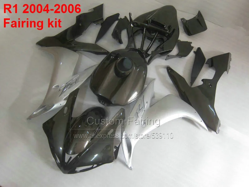 Полный часть Обтекатели для Yamaha YZF R1 2004 2005 2006 Обтекатель kit(черный, серебристый цвет) инъекций XL03