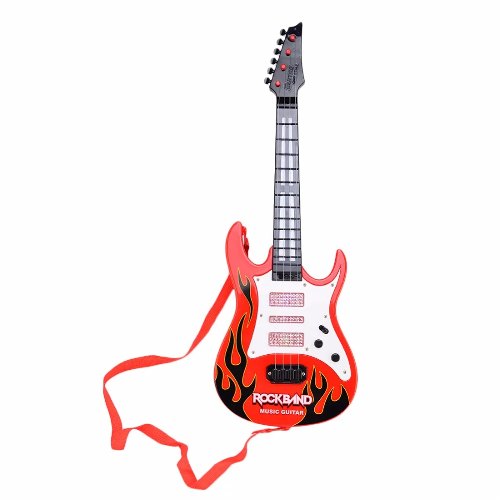 

Rock Band Music Electric Guitar 4 Strings Kids Musical Instruments Educational Toy Green Cartoon Pattern/Red Flame