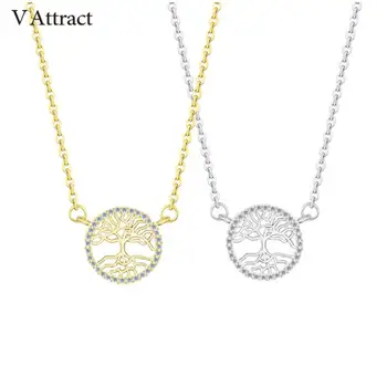 

V Attract 10 pcs Tree Of Life Jewelry Necklace Pendant Cz Jewelry Gold Vintage Geometric Round Charm Kolye Mother's Day Gift