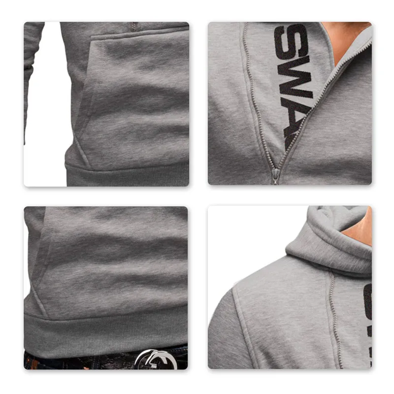 2019 Classical Design Casual Men Sweatshirt Long Sleeve Letter Print Pocket Men Hooded Pullover Autumn Winter Hoodies