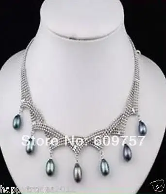 

Real natural Freshwater jewelry charming 7-9mm Black Akoya Cultured pearl pendant necklace Silver hook necklaces