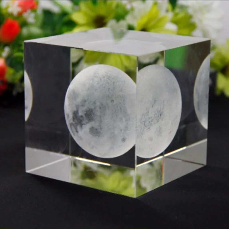 XINTOU хрустальный стеклянный куб Луна пресс-папье солнечная система 3D лазерная гравировка фигурка домашний офис украшение стола украшения ремесла