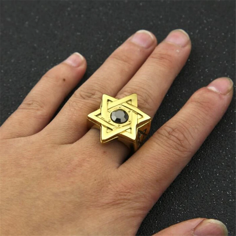 316 Stainless steel Star Ring Mens Iced out hematite Punk Ring Fashion