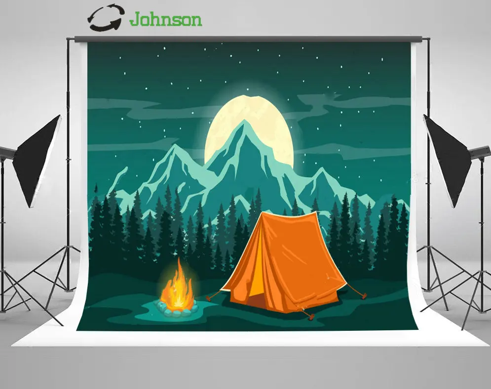Night Sky Camping Tent Pine Forest Mountains Crescent Moon Background Polyester Or Vinyl Cloth Computer Print Wall Backdrops Background Aliexpress