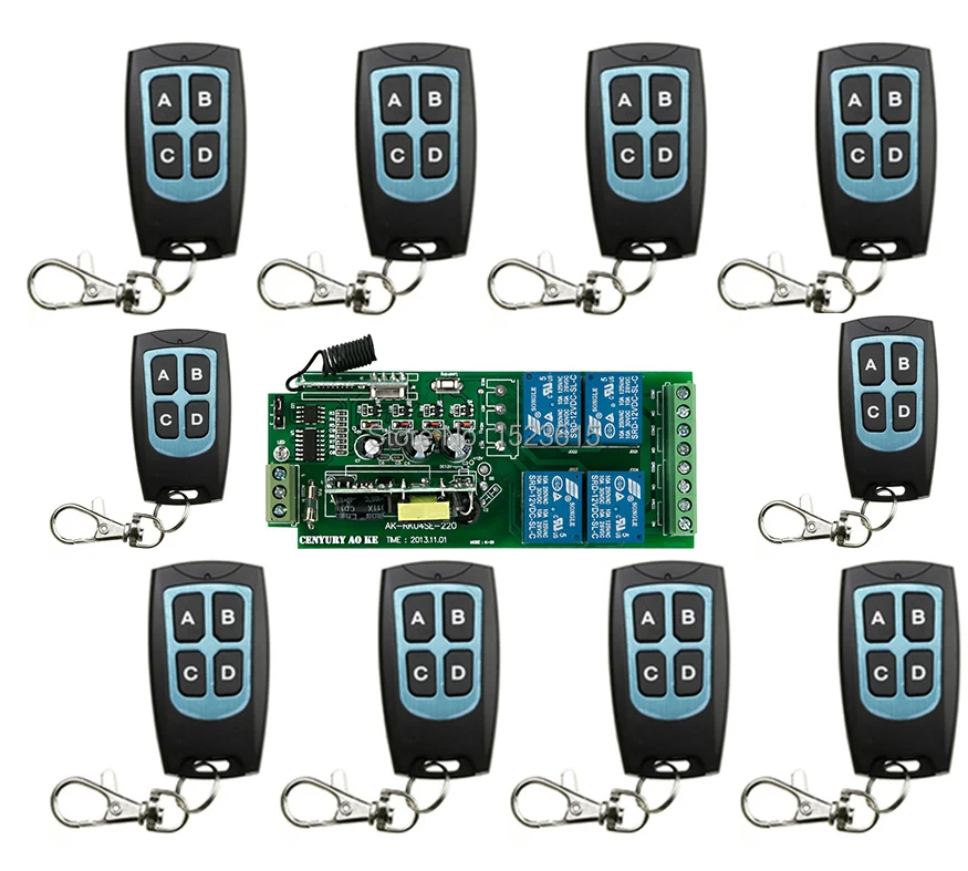 

85v~250V 110V 220V 240V 4CH RF Wireless Remote Control Switch System 10 transmitter& 1 receiver relay Receiver Smart Home Switch