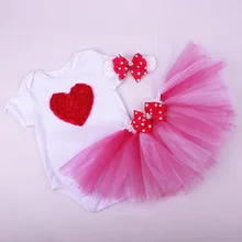 Multi-couches robe Nouveau Bébé Fille Vêtements Ensemble bébé fille outfit définit Couronne fille coeur barboteuse + Bandeau + Tutu Robe enfant tulle robe