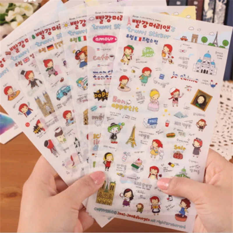 (6 sheets/lot)DIY CuteTravel Stickers for Diary Notebook Telephone