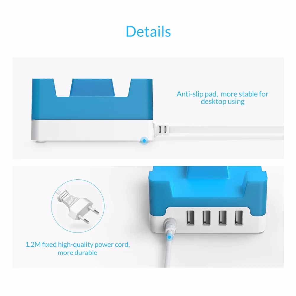 ORICO 4 порта 20 W настольное зарядное устройство USB с креплением для телефона/планшета для iPhone samsung Xiaomi-(CHA-4U