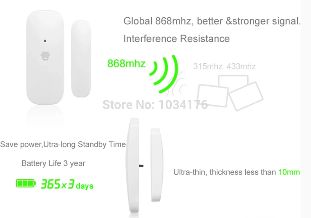 Беспроводной дверной/оконный контактный датчик Chuango Smanos с 868 МГц, работающий с сигнализацией серии Chuango Smanos