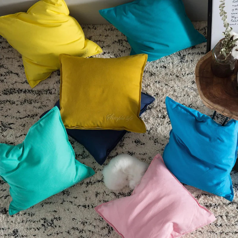 Дома DecorativeThrow подушки хлопок холст сплошной цветная наволочка японские цветной с буквами вышитая подушка крышка