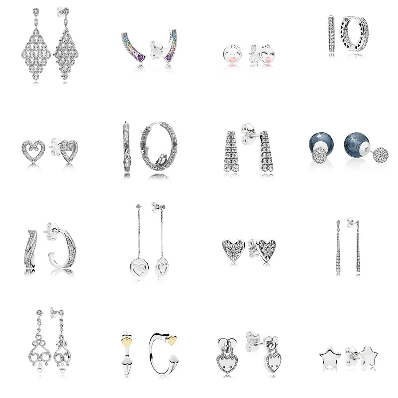 

16 Style 925 Sterling Silver Earrings Love Star Rainbow with Full Crystal Pendant Earrings for Women Wedding Party Jewelry