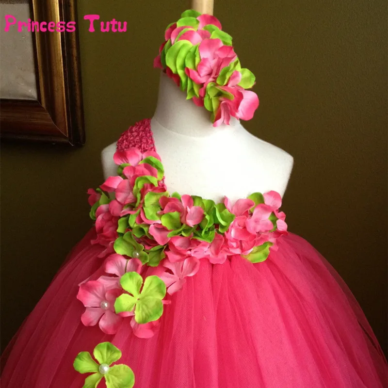 

Rose Red Flowers Tutu Dress Girls Fashion Show Tulle Princess Dress Kids Child Party Wedding Pageant Bridesmaid Gowns Dresses