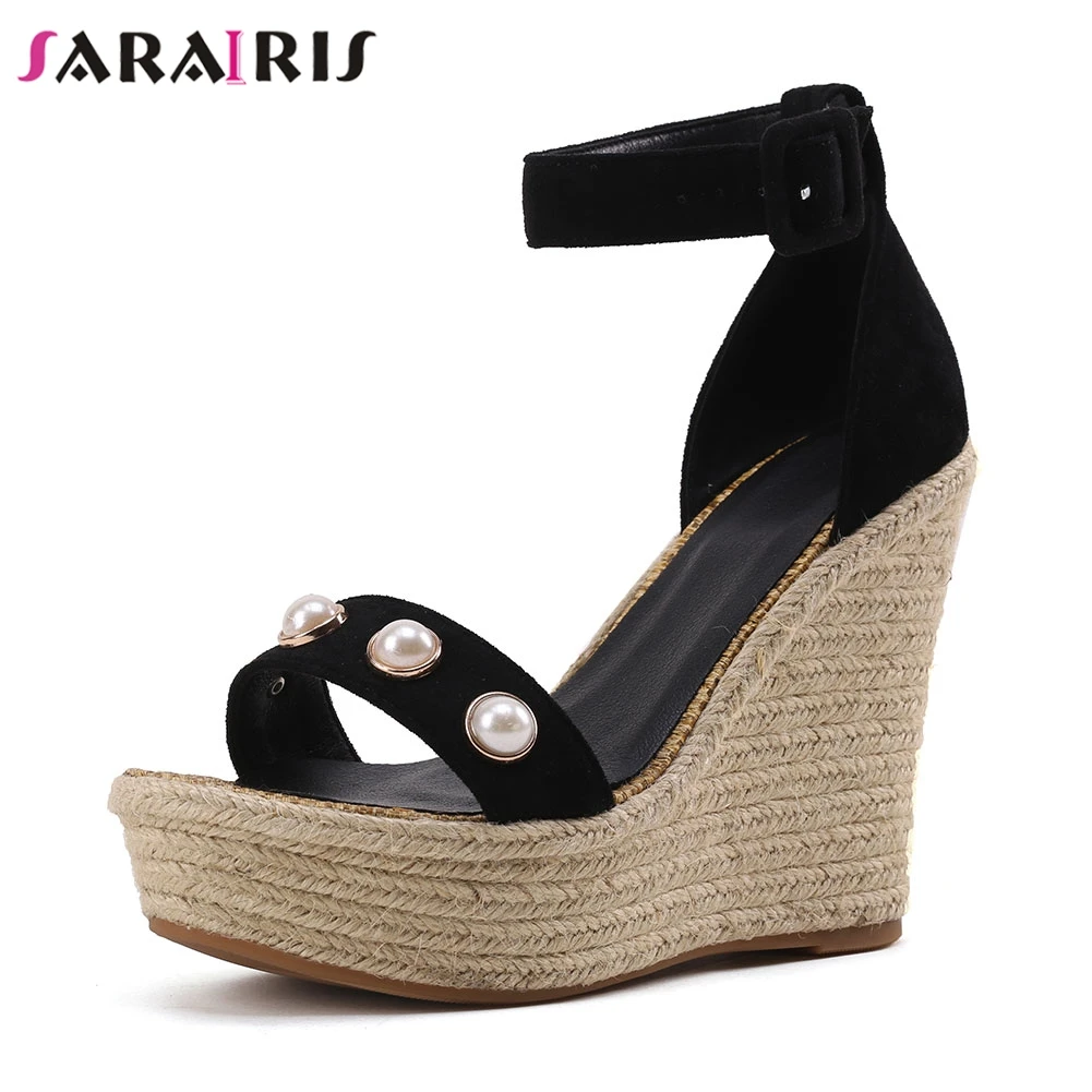 SARAIRIS Brand Design Wedges High Heels Ankle Strap Solid Best Quality