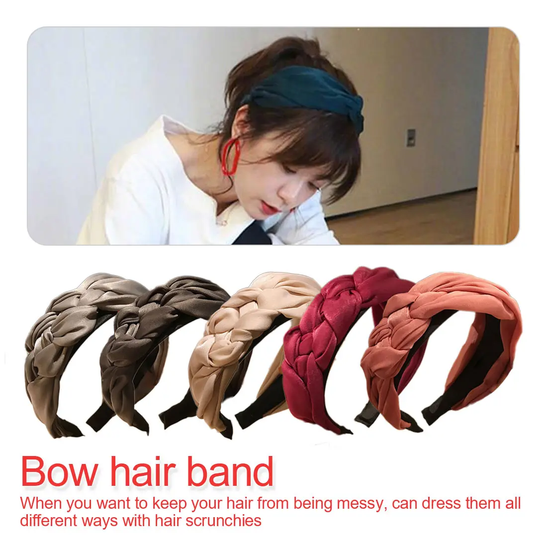 

Fashion Graciously Wide Satin Two-color Phase Knot Headband Headdress Accessories Sweet Candy Color Cloth Headbands Hairbands