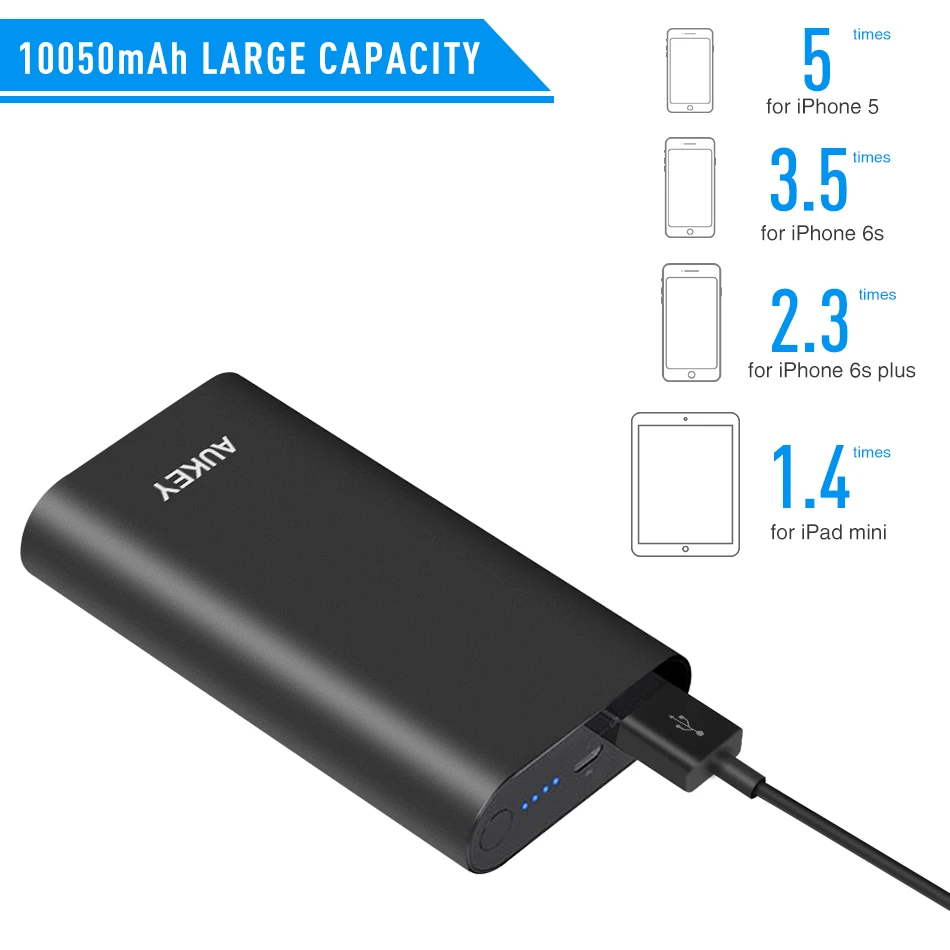 AUKEY Quick Charge 10050 power Bank 3 0 мАч внешний аккумулятор bank USB быстрое портативное зарядное