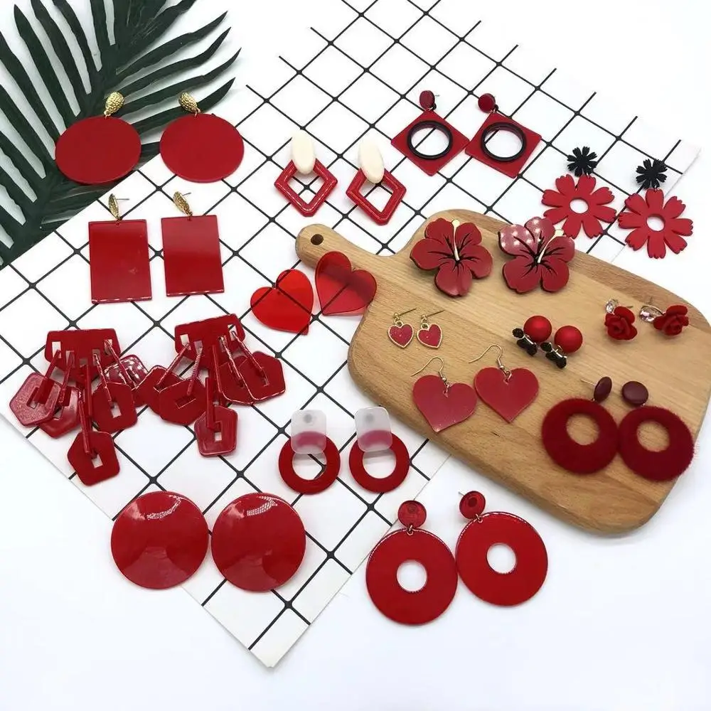 

Statement Geometric Multiple Acrylic Earrings For Women Red Big Circle Round Square Long Drop Dangle Earrings Female Jewelry