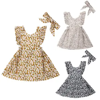 

Baby Kids Girls Clothes Daisy Floral Ruffle Sleeveless Dresses Tutu Dress Clothes Sundress 6M-4T