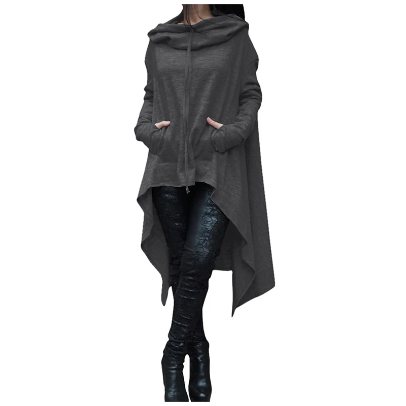 MYTL, зимние женские толстовки с капюшоном, плащ, накидка, длинный рукав, пуловеры, хлопок, Длинная толстовка, свободная, нестандартного размера плюс, худи - Цвет: Dark Grey