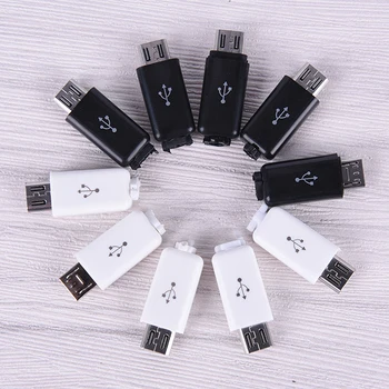 

10/20pcs/ Sets 4 in 1 DIY Micro USB Welding Type Male 4 Pin Plug Connector w/Plastic Cover white/black