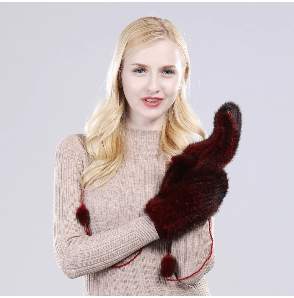 Натуральные меховые перчатки ручной вязки из натуральной норки зимние модные женские вязаные меховые перчатки из натуральной норки