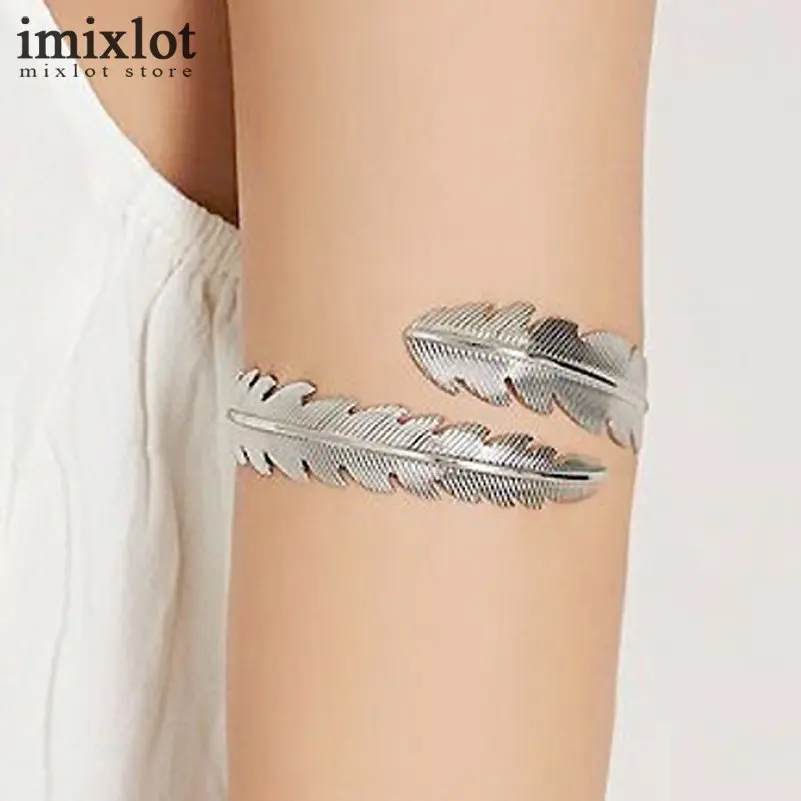 Imixlot 1 Piece Upper Arm Bracelets For Women Gold Silver Leaf Cuff
