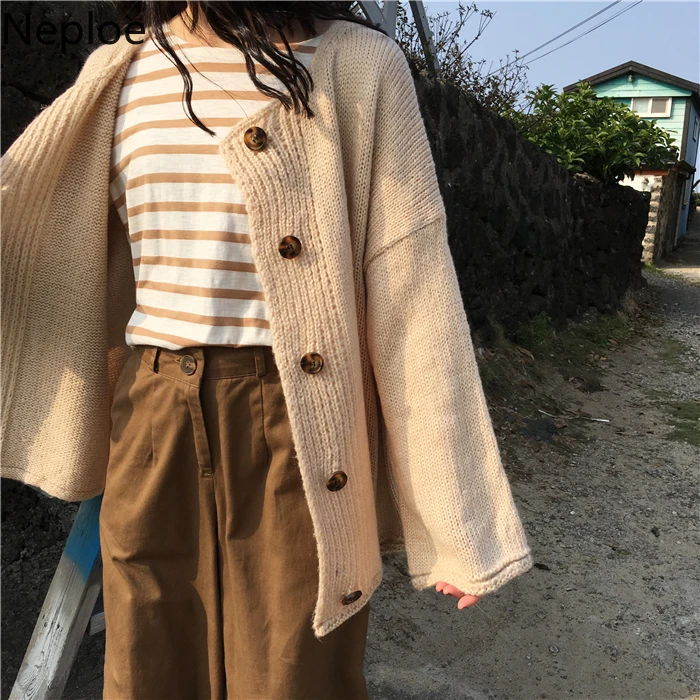 

Neploe Autumn Korean Fashion Women Sweaters Coat Harajuku Loose Long Sleeve Knitted Cardigan 2019 Single Breasted Knitwear 53828
