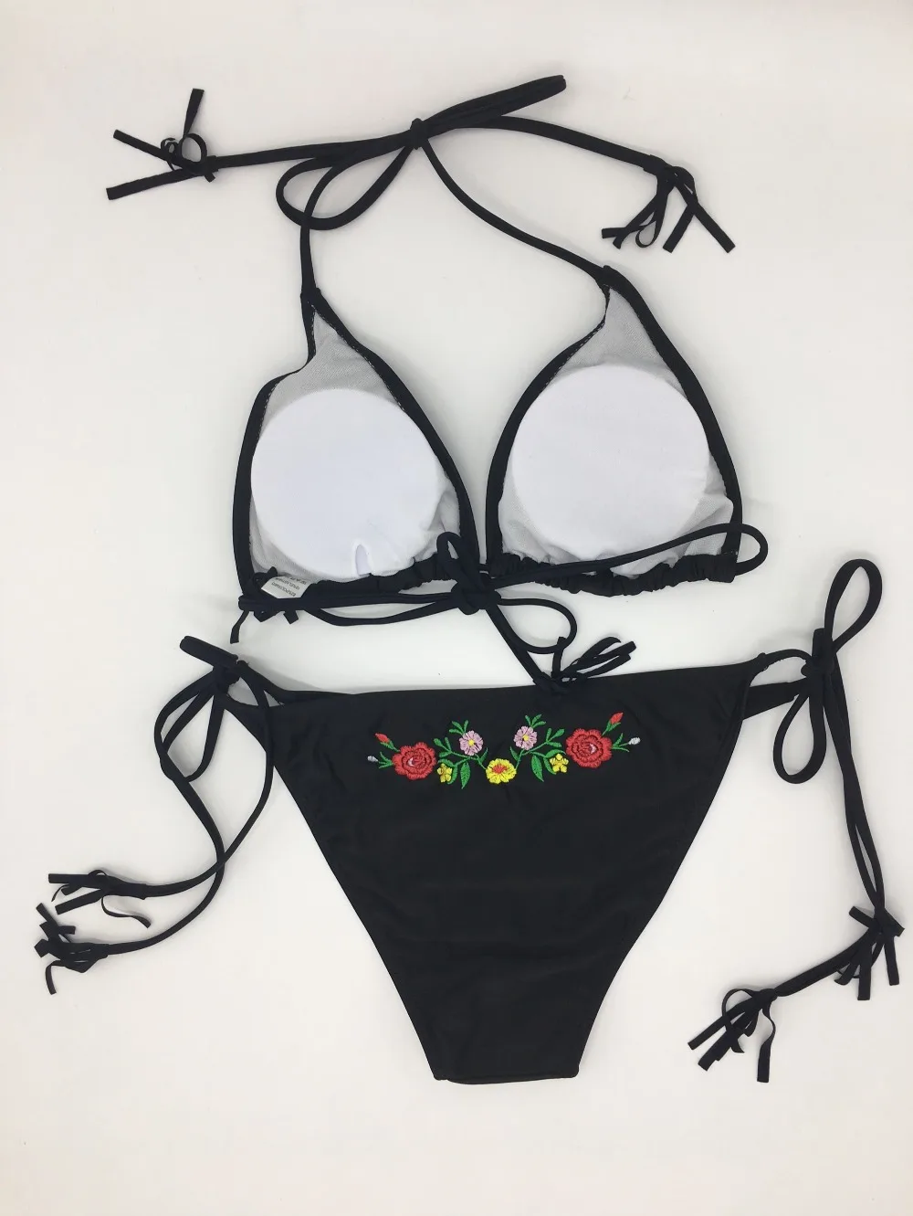 Bañador negra estampada bordada 2018 nuevo conjunto bikini talla grande L-2XL con tiras push up para mujer - AliExpress