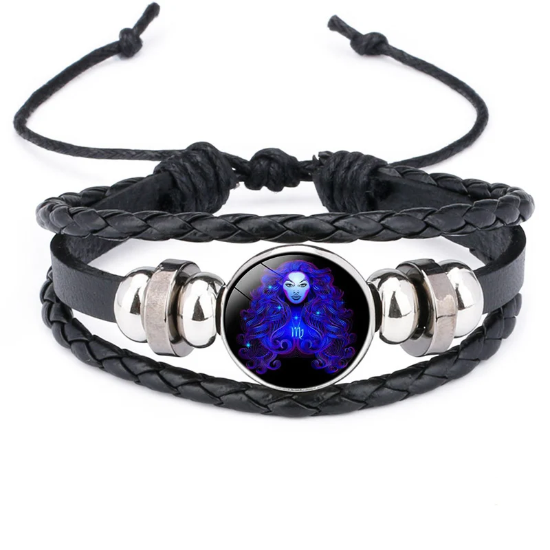 NIUYITID Trendy 12 Constellations Bracelets Men Jewelry Black Leather Braclet For Women Pulseras Man Bracelets Accessories (8)