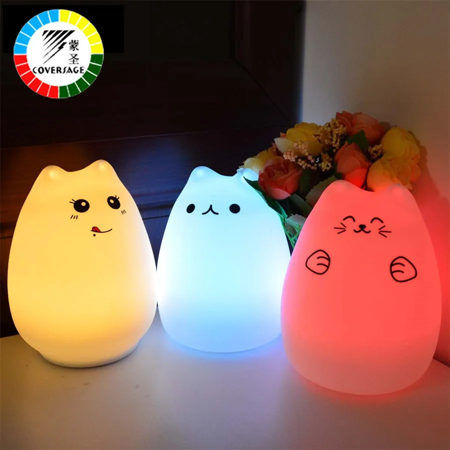 Coversage Colorful Motion Sensor Led Cat Children Animal Night Light Soft Cartoon Baby Kids ...