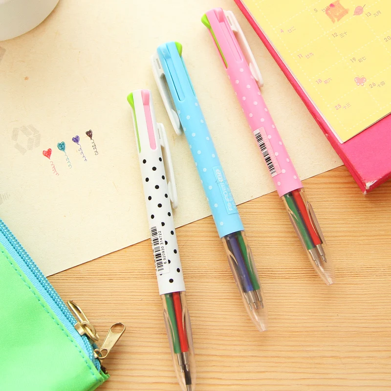 

3 pcs Pattern days 4 color in 1 body 0.5mm ballpoint pen Knock type Dot prints Stationery Office school supplies CB525