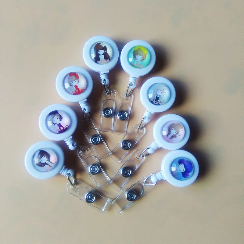 

8pcs/lot inlay vitreous pattern Badge Reel Bus card student Employee ID Name Card Badge Holder 2018 New product promotion
