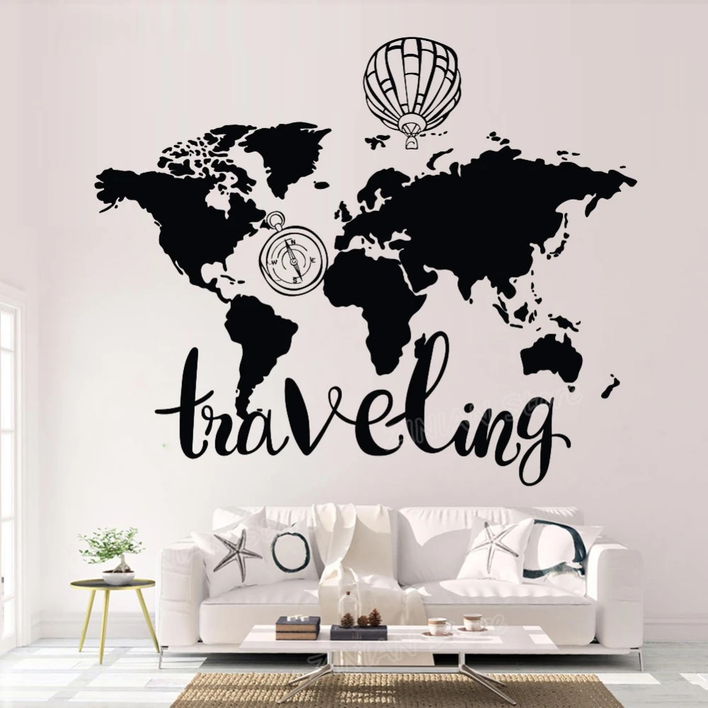 Wall Vinyl Decal Travel World Map Air Balloon Ship Airplane Home Interior Decor Wall Vinyl Decal Travel World Map Air Balloon Ship Airplane Home Interior Decor