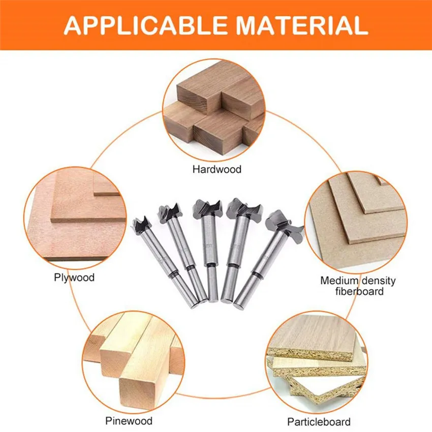 5 шт. 15-35 мм пила для дерева Форстнер шнек сверло набор Круглый хвостовик Форстнер сверла советы Деревообрабатывающие инструменты TP-0251