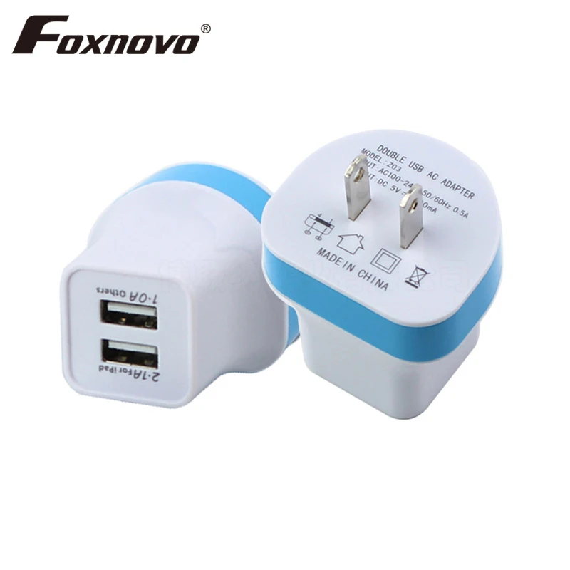 Foxnovo Dual USB Wall Charger 5V 100mAh EU Plug Adapter for Home Travel