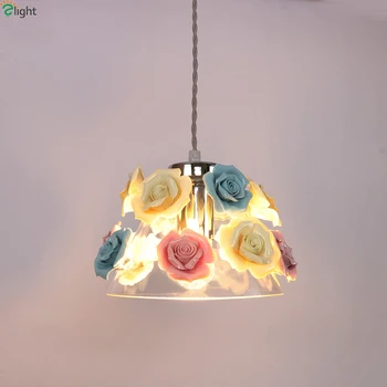 

Modern Glass Led Pendant Lights Dining Room Ceramic Flowers Led Pendant Light Bedroom Led Pendant Lamp Hanging Light Fixtures
