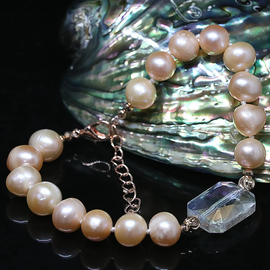 

Unique desige natural freshwater 9-10mm 4 colors women bracelet crystal beads rose gold plated clasp jewelry 7.5inch B1403