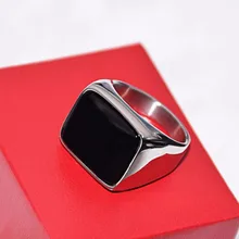 Панк простое квадратное кольцо с черным камнем золотого и серебряного цвета, титановые мужские кольца из нержавеющей стали, минимализм, ювелирное изделие, Размер 9-12
