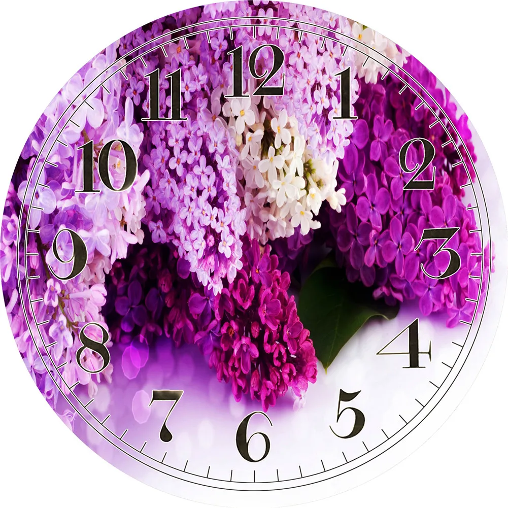 

WONZOM Purple Flowers Design Wall Clock For Home Decor, Wall Art Large Wall Watch, No Ticking Sound, Creative Decoration
