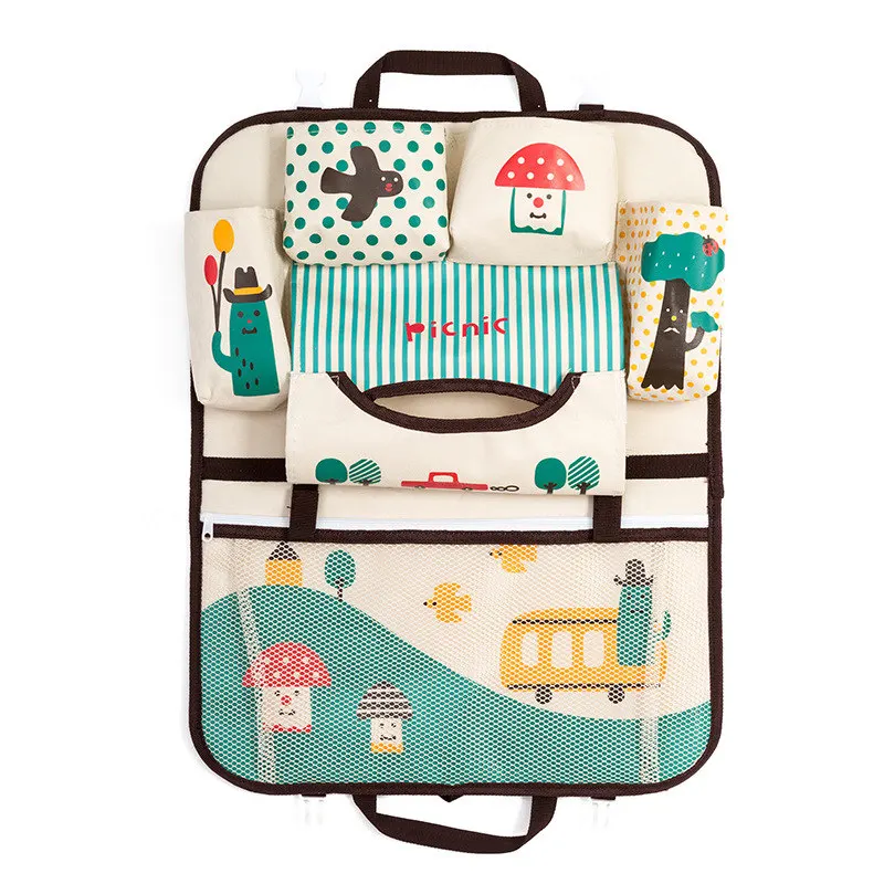 Переносная складная сумка для хранения на заднем сиденье автомобиля с рисунком из мультфильма для путешествий, для детей, для детских игрушек, органайзер для мамы и ребенка, защита для внутреннего сиденья - Название цвета: C900XM02-green