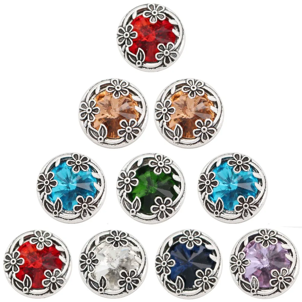 

Flower shape Snap button 18 mm metal snaps for snaps bracelets Silver Plated with orange rhinestone KC6737 snaps jewelry