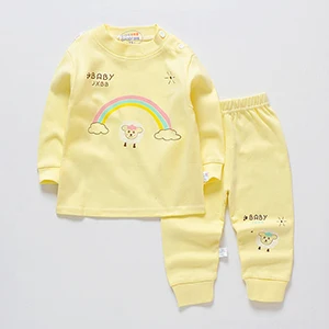 Комплект одежды для сна для малышей от 6 до 24 месяцев, детские пижамы, хлопковая одежда для сна для маленьких мальчиков и девочек, комплект для сна с круглым воротником для детей - Цвет: Rainbow-Ywllow