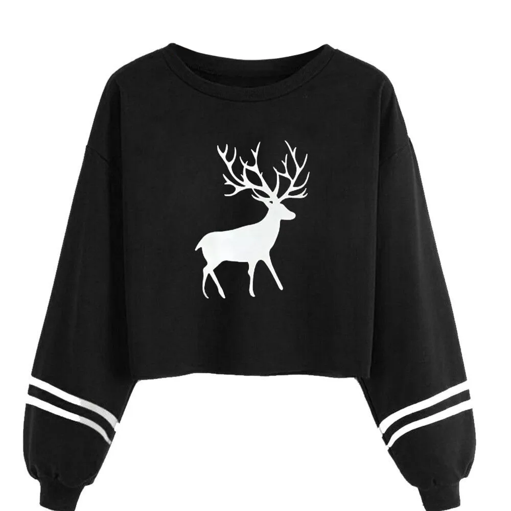 Streetwear Women Harajuku Hoodies Women Casual Long Sleeve Deer Print Sweatshirt Tops Oversized Hoodie Ropa Juvenil Mujer