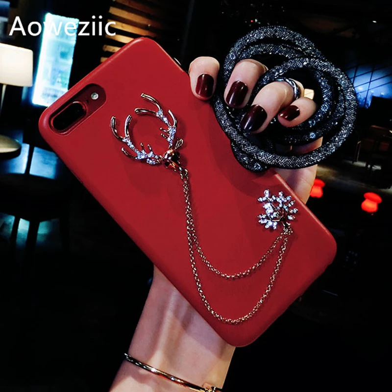 

Aoweziic American tide brand personality luxury rhinestone elk For iPhone6s 8 XR XS MAX 7plus phone case leather lanyard female