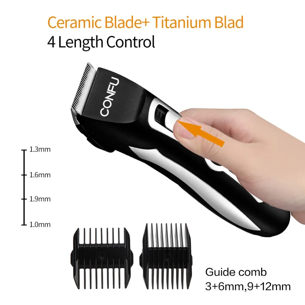 CONFU Chargeable Hair Clipper family haircut helper 220V Four adjustment settings for hair cutting from 1.0mm to 1.9mm low noise CONFU Chargeable Hair Clipper family haircut helper 220V Four adjustment settings for hair cutting from 1.0mm to 1.9mm low noise