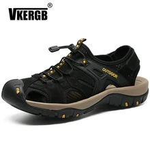 VKERGB/ г. Модные Качественные мужские римские сандалии из натуральной кожи Летние Стильные мужские сандалии черная повседневная обувь Высокое качество