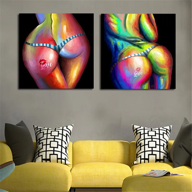 

2Plane Canvas Painting Wall Art Picture Naked Hip Girl Abstract Oil Painting Poster Prints Picture Cuadros Decoration Unframed
